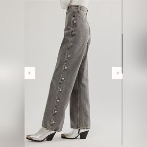 NWT Re/Done Western Loose Side Button Detail Jeans in Silver Back size 23 $425